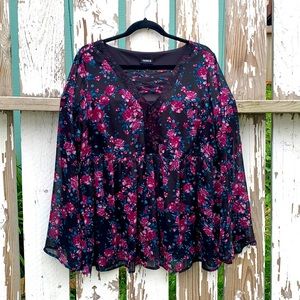 Babydoll lace up top chiffon floral holiday TORRID